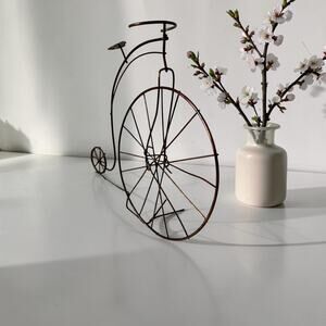 Vintage Wire Penny Farthing Bicycle Plant Holder Metal Bicycle Sculpture Rustic